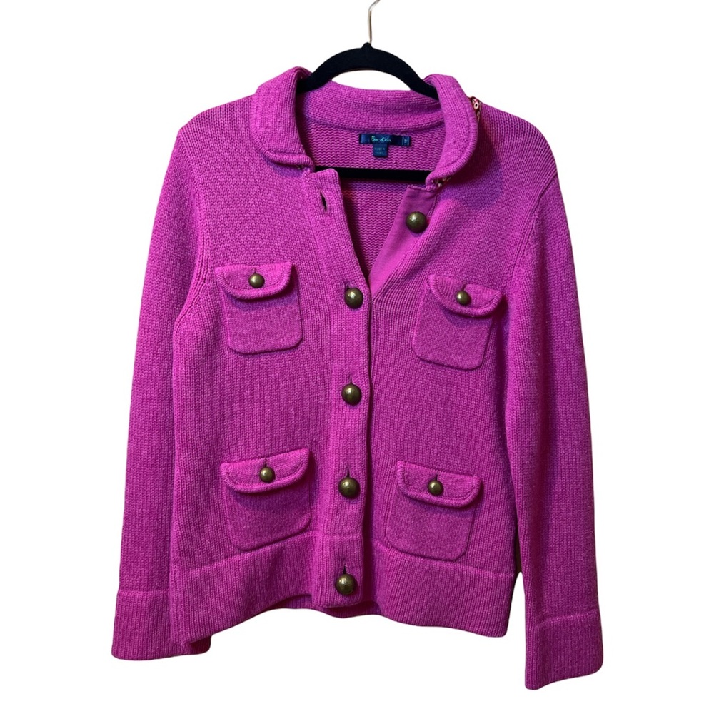 Boden Military Cardigan Sweater Size 12 Magenta Pink 100% Wool Pockets
